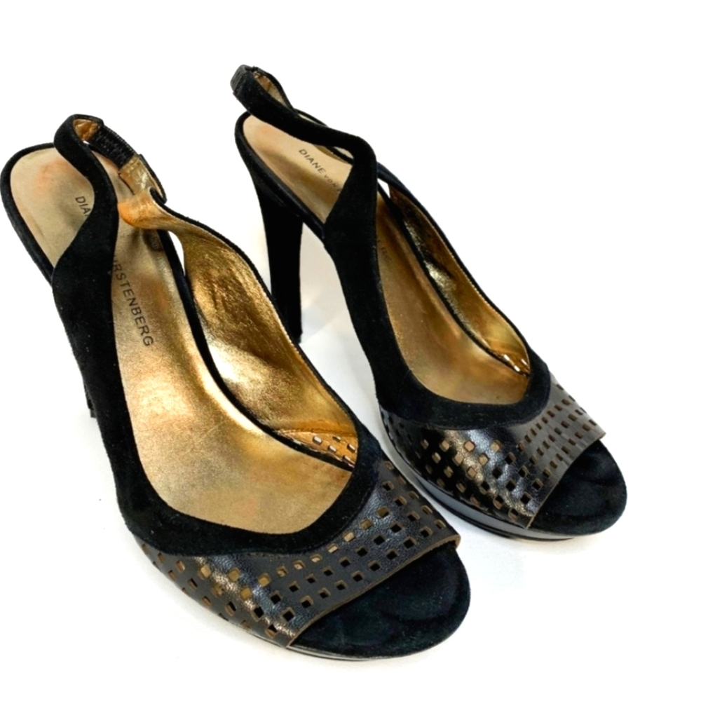 DIANE VON FURSTENBERG Laser Cut Slingbacks Pumps